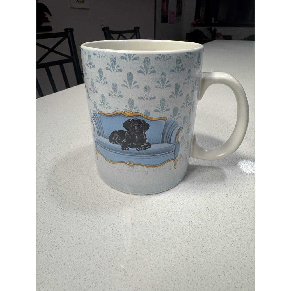 Black Lab Dog Sofa Portrait Mug Primitives By Kathy Mug OS Blue Excellent